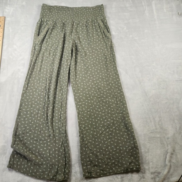THREE DOTS Women's Green Pattern Printed Wide Leg Pull On Pant-Green Size M - Picture 1 of 8